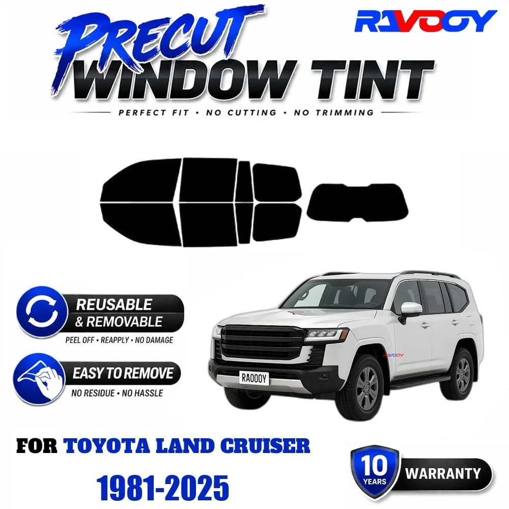 RAVOOY Precut Window Tint, Reusable Removable EPU Film, Custom Fit for Toyota Land Cruiser 1981-2025, UV Heat Protection