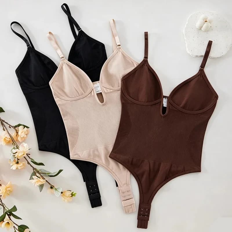 Women's Backless Bodysuit Shapewear Deep V Neck Slimming Underwear Ladies Seamless Breathable Tummy Control Full Body Shaper