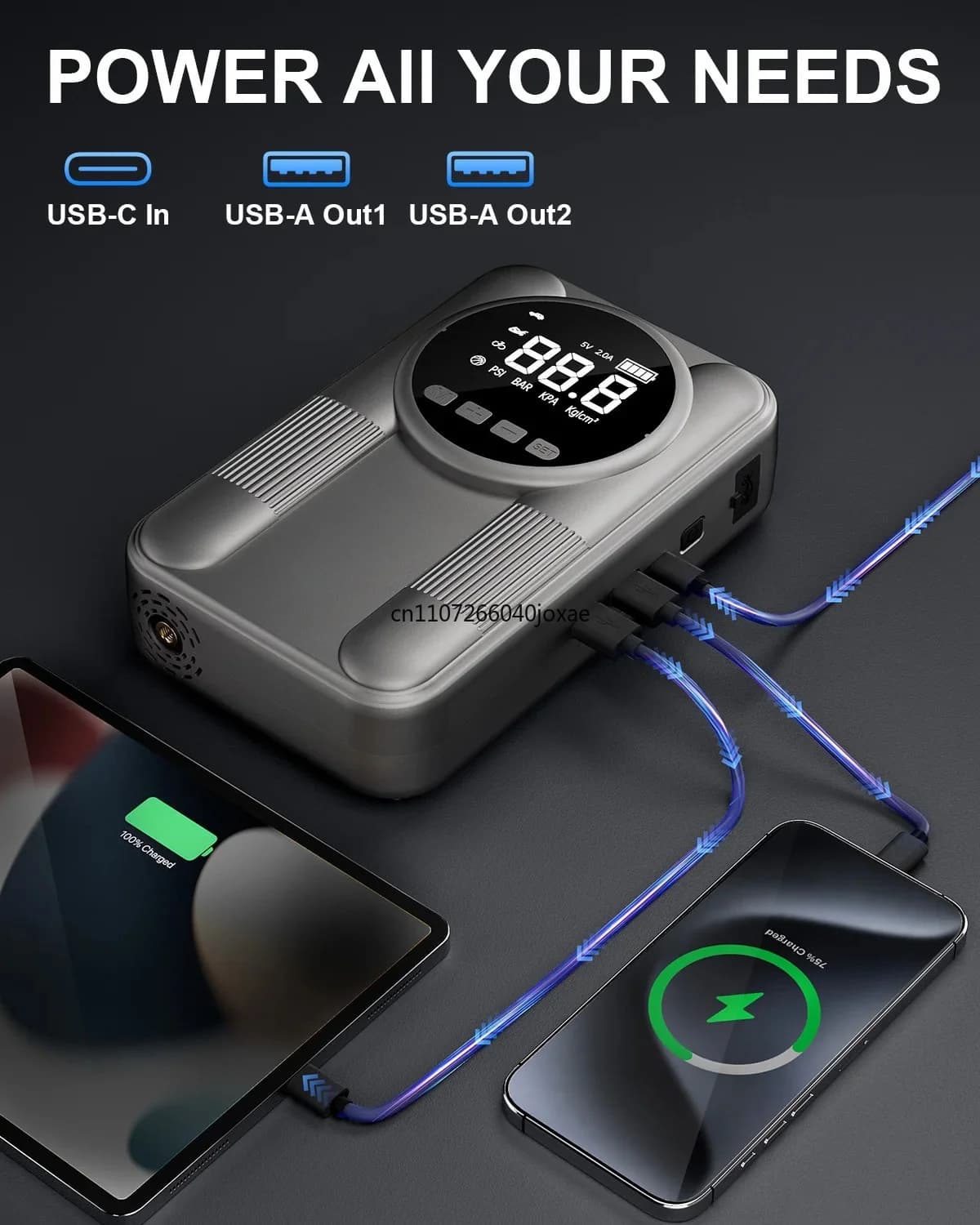 Car Jump Starter Air Pump 6000A Peak Jump Starter Battery Power Bank with 150PSl Tire Inflator 12V Car Battery Booster