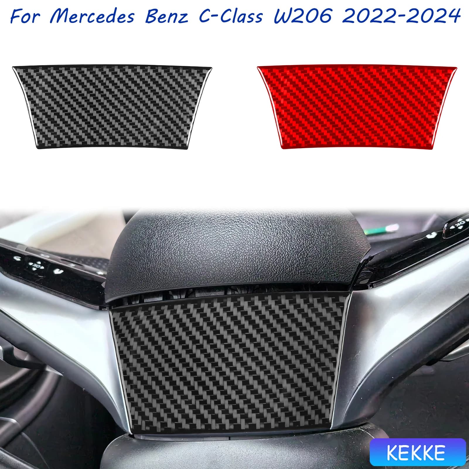 For Mercedes Benz Class C W206 2022-2024 Auto Driving Wheel Carbon Fiber Cover Plate Decorative Accessory Car Sticker