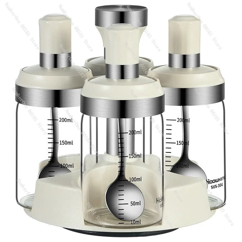 Set di Barattoli Rotanti in Vetro per Spezie, Barattolo per Condimenti con Cucchiaio e Coperchio Integrati, Contenitore per Sale e Pepe, Bottiglie per Spezie da Cucina