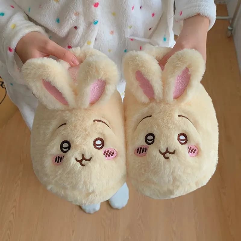 Anime Chiikawa Pantofole di Peluche da Donna Hachiware Inverno Addensare Pantofole Calde Usagi Ragazza Antiscivolo Peluche Caldo Scarpe di Cotone Regali