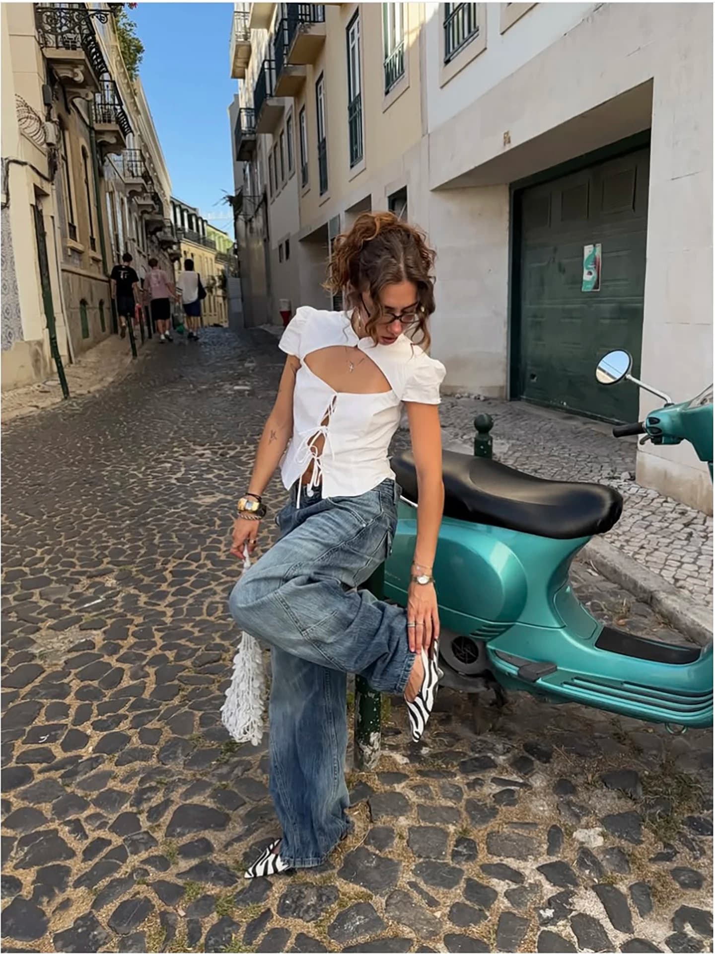 White Knot Belted Shirt Short Sleeve Holiday Summer New Design French Style Women's Fit Shirt Pure Color Top