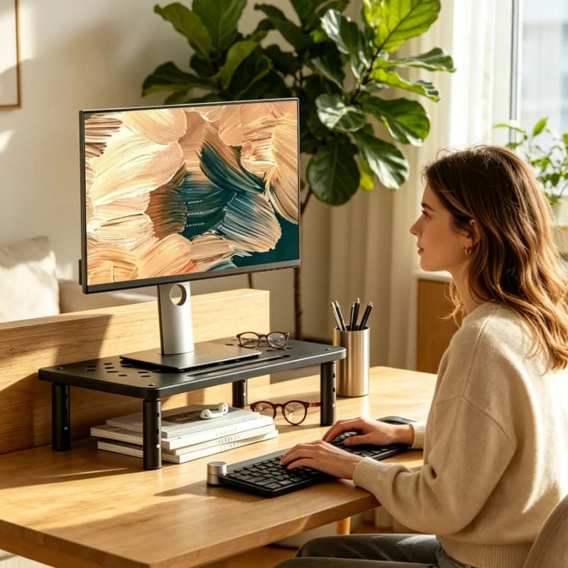 Basic Black Telescopic Monitor Riser, Adjustable Computer Stand, Desktop Organizer for Home Office, Festival Gift
