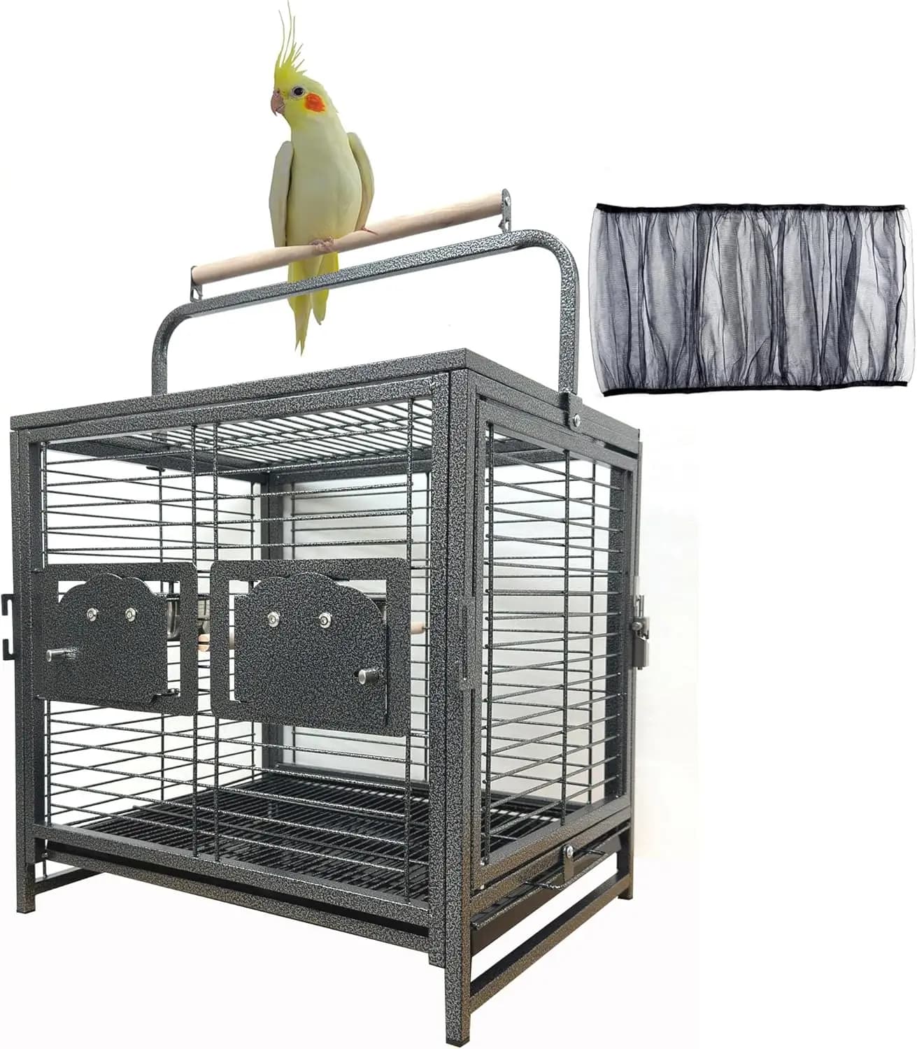 Gabbia da Trasporto Deluxe Portatile in Ferro Battuto per Pappagalli, Conure e Calopsittidi - Previene l'uscita del becco - Prodotti per Animali Domestici