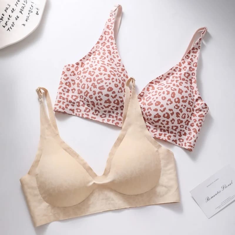 Women Wireless Leopard Seamless Bra Adjustable Non-Detachable Strap Removable Pad Intimates Skin-Friendly Underwear S-5XL