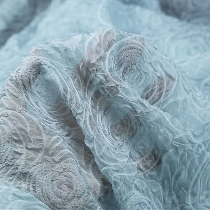 Soft Chiffon Fabric Three-dimensional Rose Pleated Yarn Translucent DIY Wedding Dress Skirt Designer Fabric By The Meter