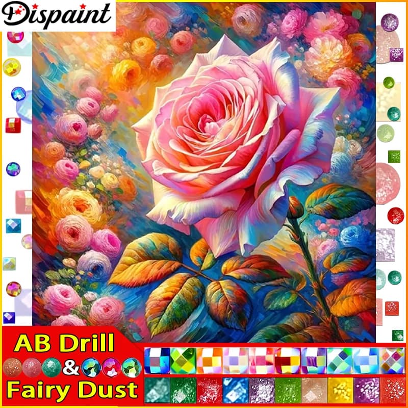 Dispaint Fairy Dust AB Diamante pieno "Rose colorate" Pittura diamante 5D fai da te Punto croce Decorazioni per la casa Immagine di strass Mano