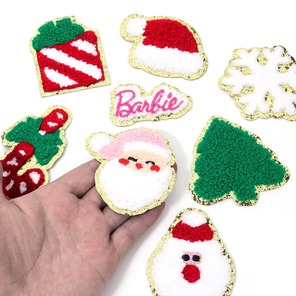 4pcs Christmas Series Iron‑on Patches Gold‑Edged Towel Embroidery for DIY Sewing Garment Bags Holiday Decoration Accessories