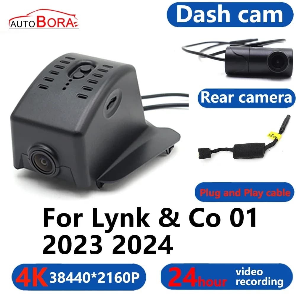 AutoBora 4K Wifi 3840*2160 Car DVR Dash Cam Camera 24H Video Monitor for Lynk & Co 01 2023 2024