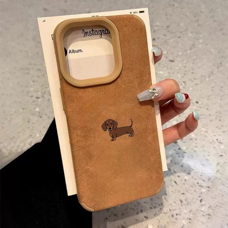 Custodia per telefono in pelle di fibra direzionale di lusso per cuccioli di cane divertente per iPhone 17 16 15 Pro 7 8 Plus 14 13 12 11 Pro Max Custodia antiurto