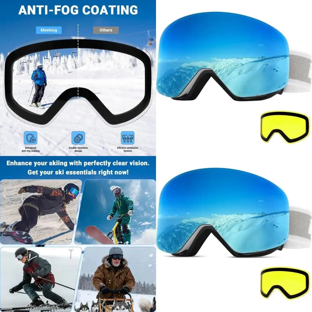 Occhiali da sci senza montatura con lenti intercambiabili, occhiali da neve con protezione UV per uomini, donne e giovani
