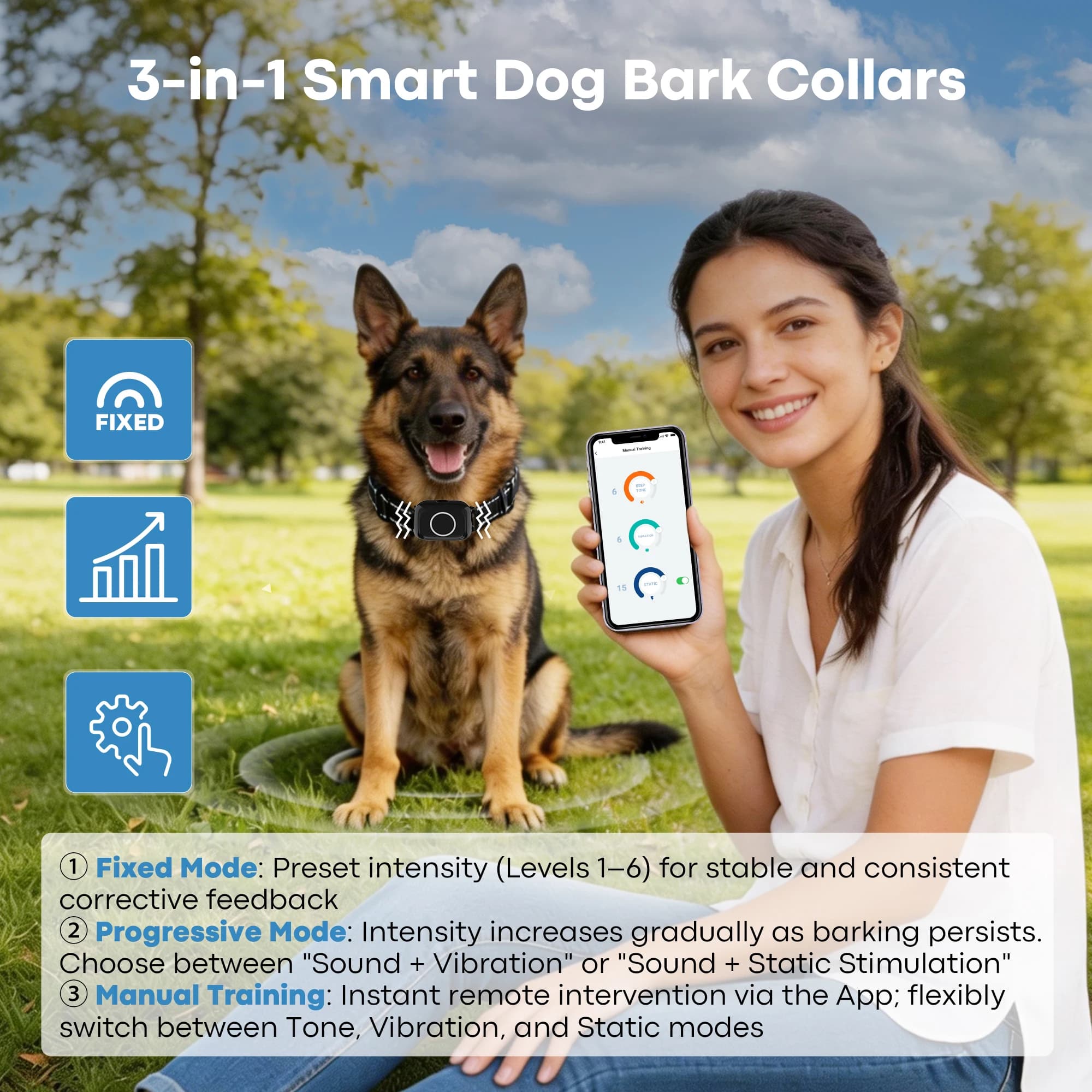 hit productFree APP Anti Barking Collar Beep Vibration Shock Safe Humane Pet Dog Stop Bark Training Collar Bark Control Collar