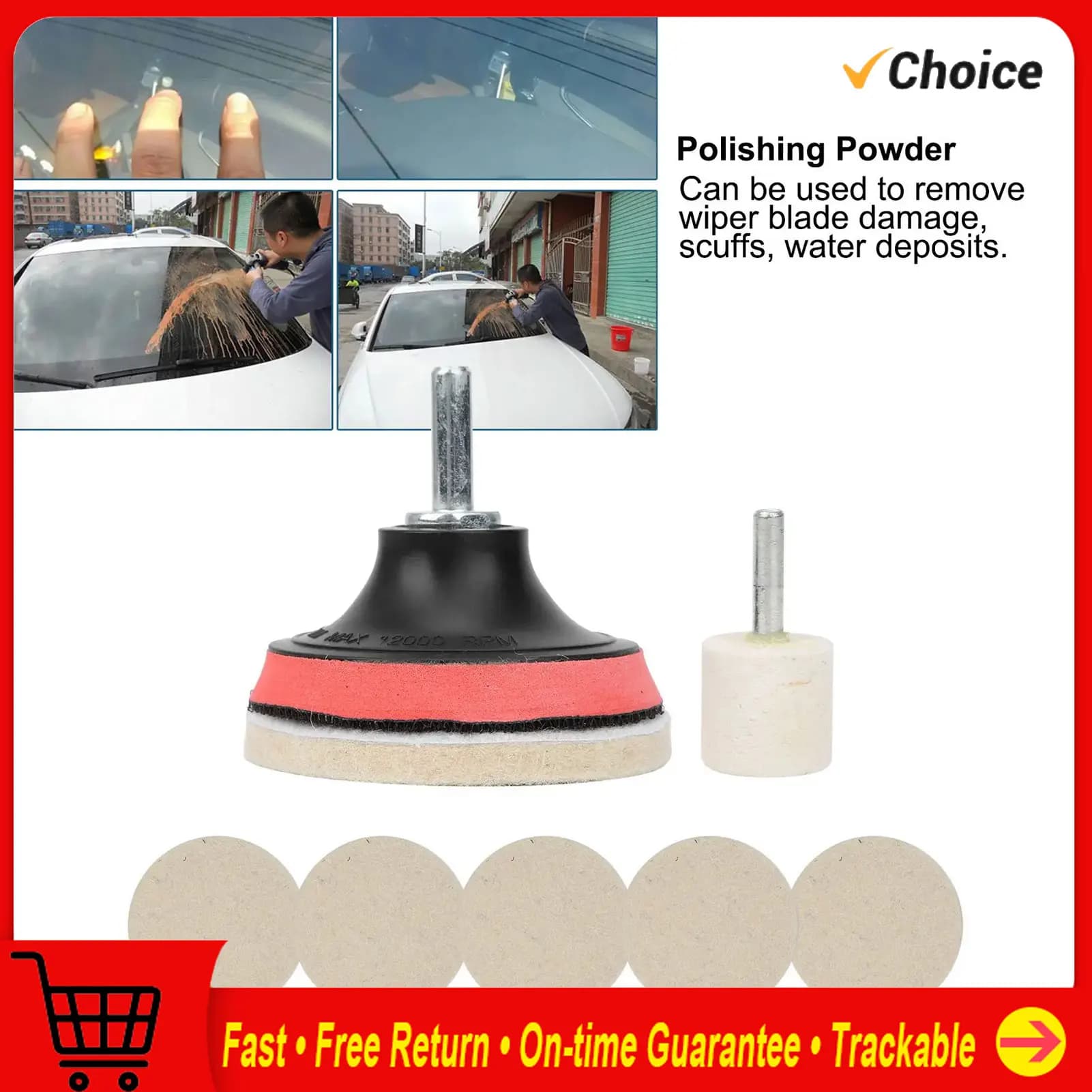 Auto Glass Polishing Kit: Remove Graffi Windscreen with Cerio Oxide 100g, Wheel Sets and Polishing Tips, Vetri Polishing Tool