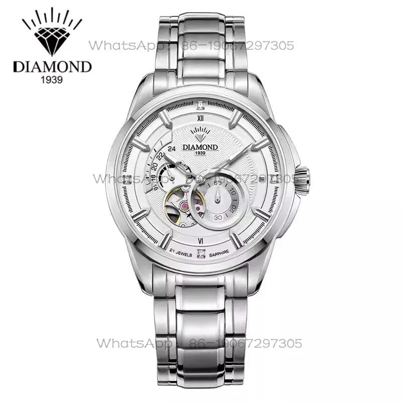 Orologio da uomo sportivo Shanghai Diamond, meccanico automatico, con quadrante grande, bilanciere a vista, luminoso e impermeabile
