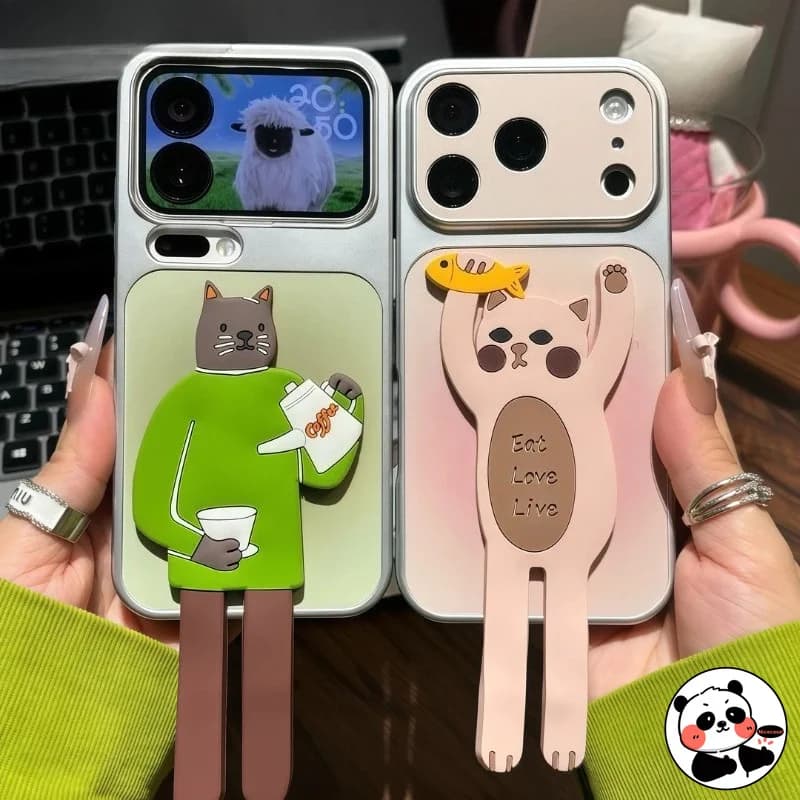 Cute Cat Holder Phone Case For Infinix Note 60 50 50S 50X 40 30 Zero 30 Smart 20 10 9 8 Pro Plus HD 7 6 5 PU Leather Soft Cover