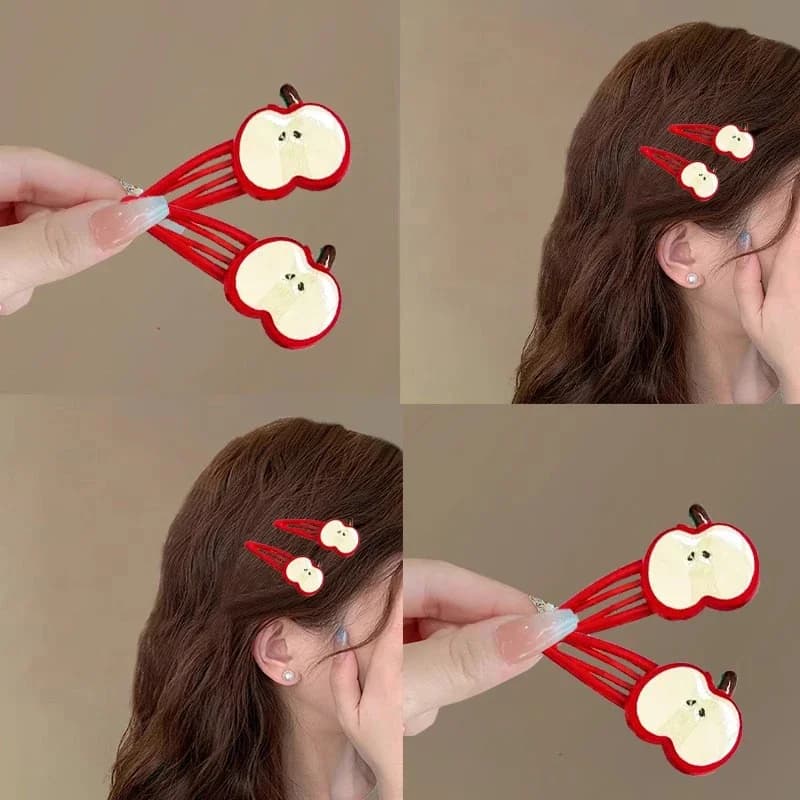 2 Pezzi Fermagli per Capelli a Forma di Mela e Stella, Mollette a Becco d'Anatra, Fermagli Laterali per Frangia, Accessori per Capelli da Donna