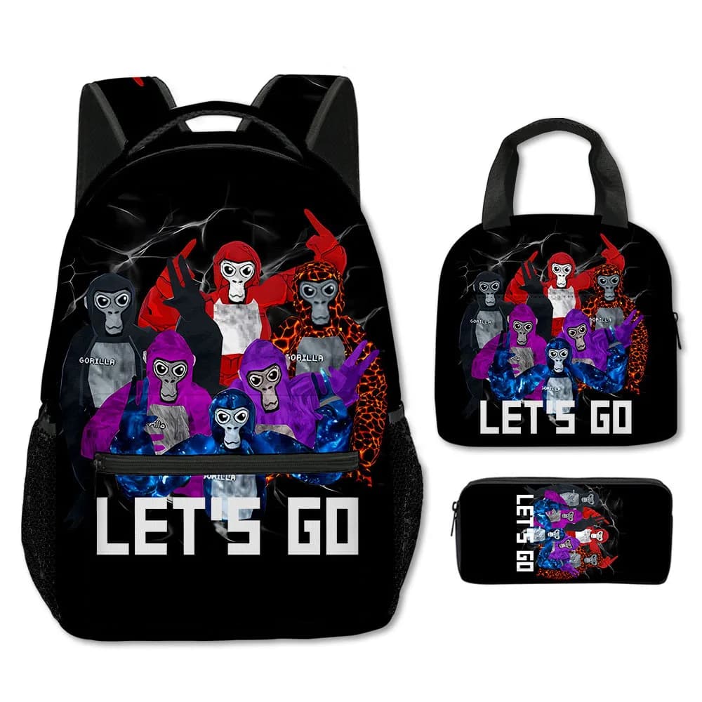 Trendy Popular Funny Novelty Gorilla tag 3D Print 3pcs/Set School Bags Laptop Daypack Backpack portable Lunch bag Pencil Case