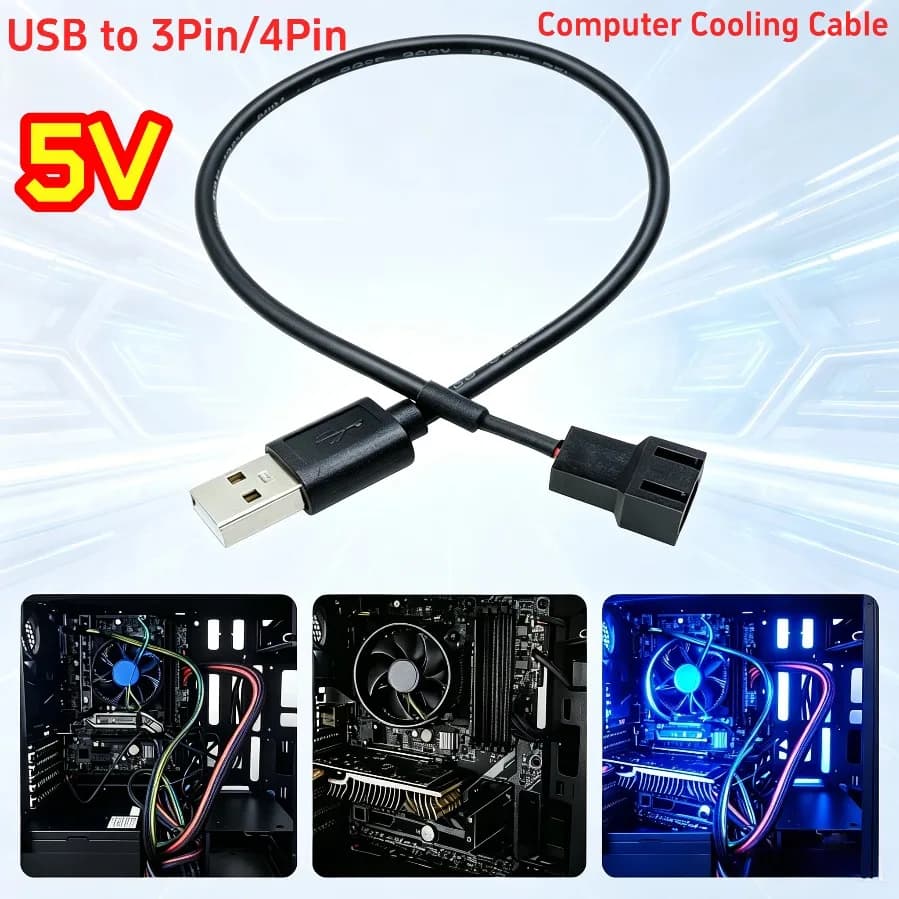 5V Computer Cooling Fan Cable USB to 3Pin/4Pin FAN Power Adapter 30cm PWM Sleeved PC Fan Connector CPU Cooling Extension Cable