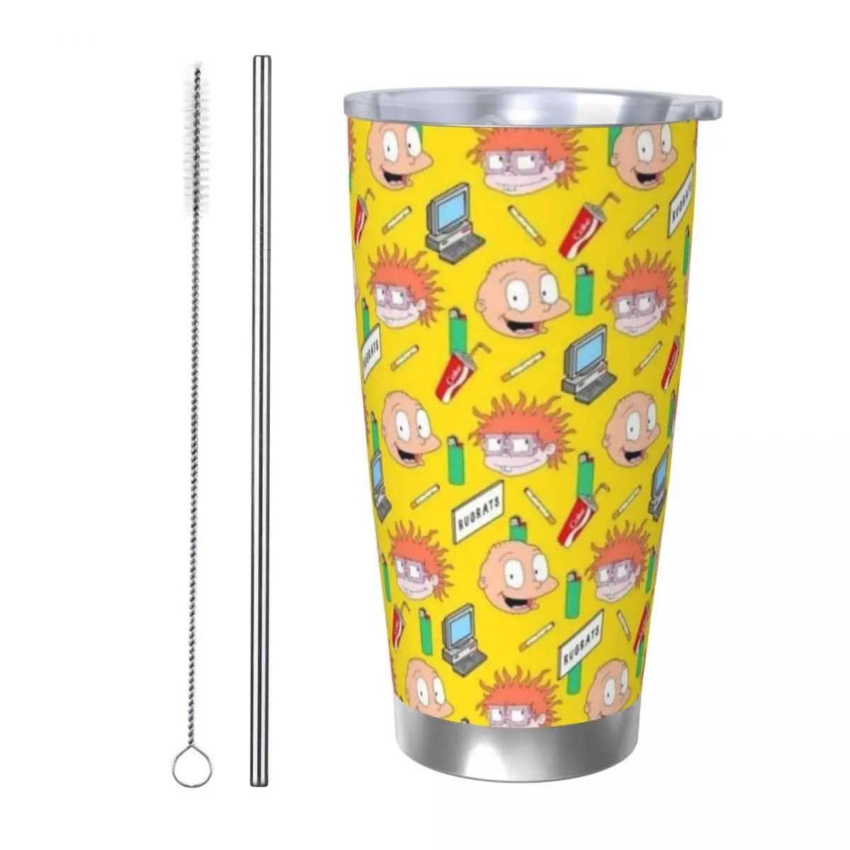 R-Rugrats 20oz Stainless Steel Car Mug Straw Thermal Iced Travel Cup Vacuum Insulated Coffee Hot Cup