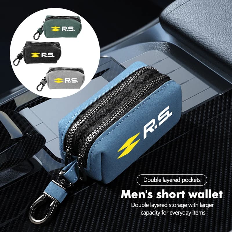 Car Portable Short Wallet Credit ID Card Coin Zipper Purse For Renault Arkana Captur Twingo Talisman RS Line Logan Duster