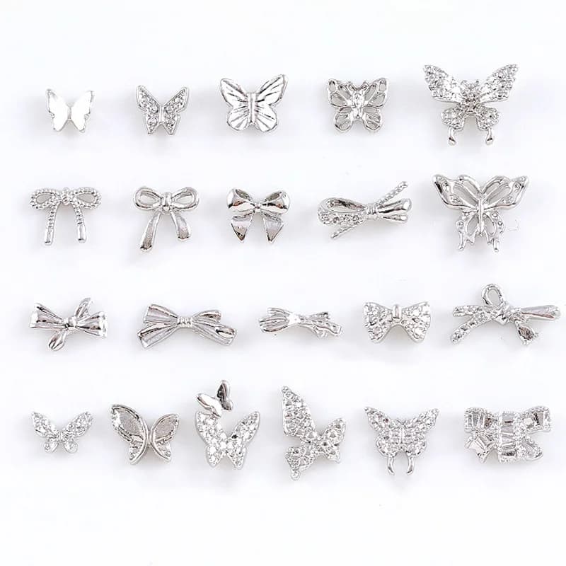 10 pezzi argento farfalla decorazione per unghie fiocco in metallo ala di farfalla gioielli di lusso nail art fascino accessori per manicure 3D forniture