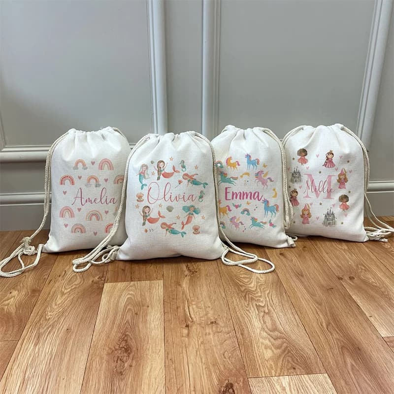 Borsa personalizzata con coulisse per bambini sirena unicorn Princess Rainbow theme girl birthday baby shower Back to School gift toy sack