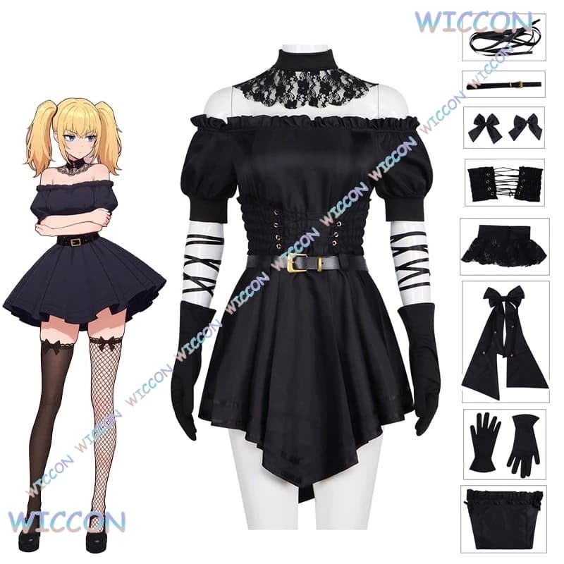 Ani Vestito Cosplay Nero Stile Gotico Grokk AI Virtual Fidanzata Jirai Kei Vestito Lolita Vestito Sexy Parrucca Donne Hallowen Gioco di Ruolo