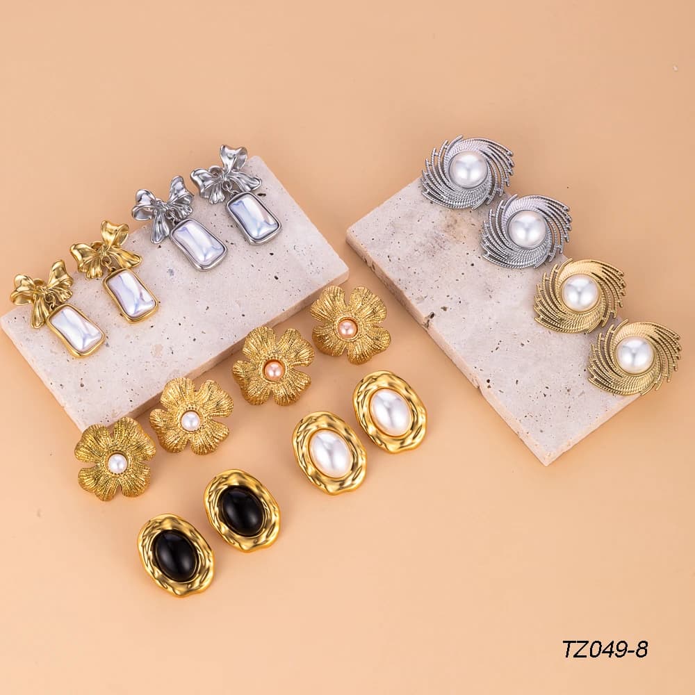 CARLIDANA New Trendy Earrings Flower Pearl Irregular Geometric Pendant Earrings Stainless Steel Gold Color Bow Earrings Gifts