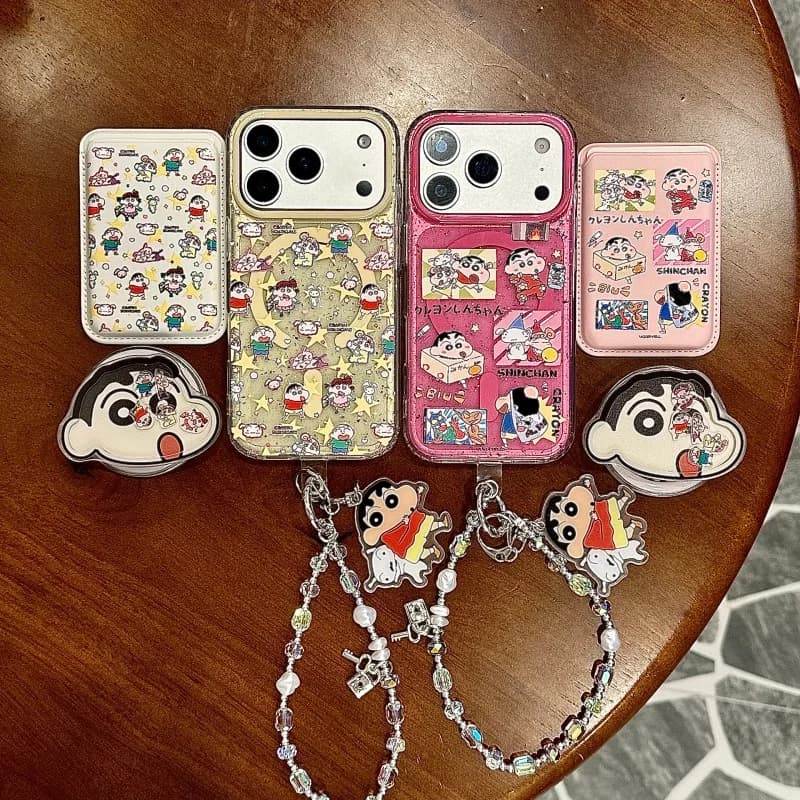 Carino Crayon Shin-chan Best Friend Sparkling Magsafe Custodia di ricarica wireless per iPhone 13 14 15 16 17 Pro Max Shake Supporto magnetico