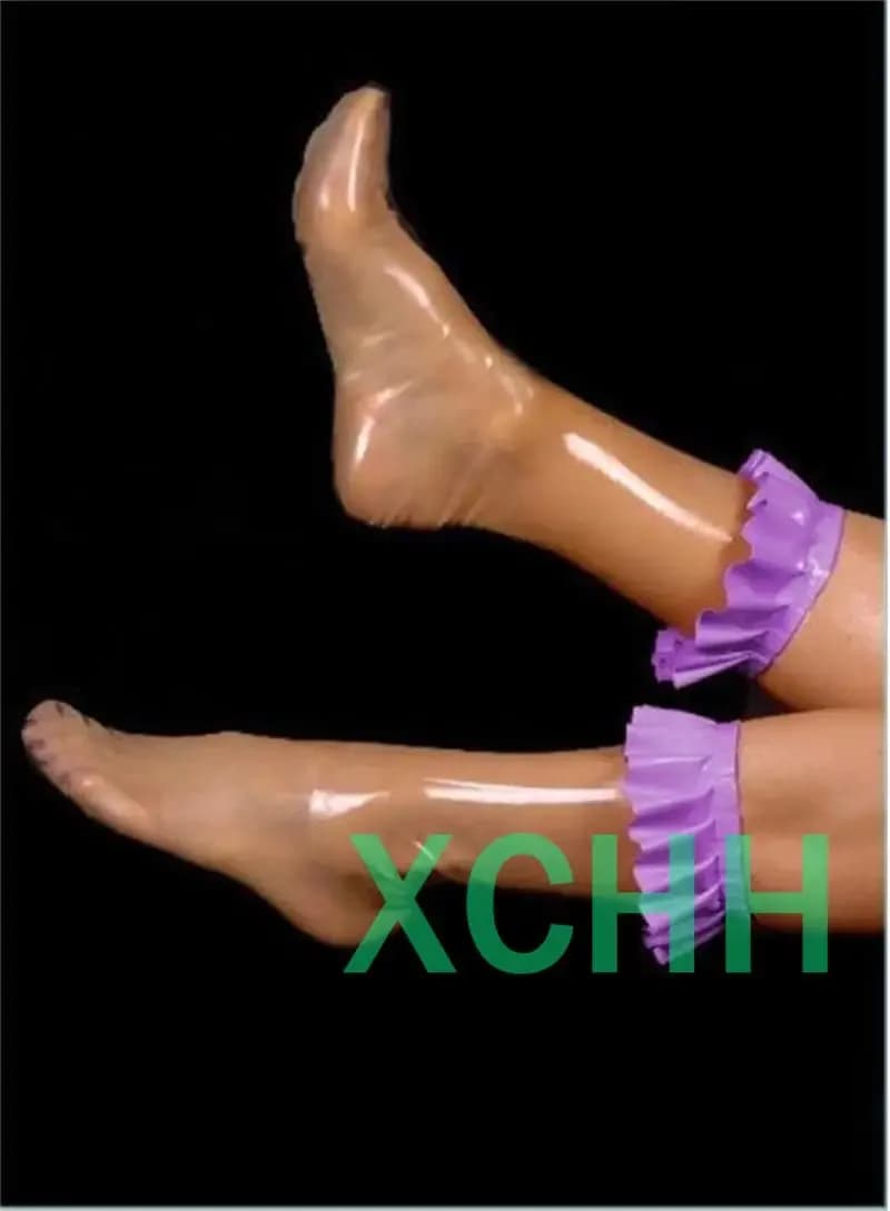 Women Handmade Latex Socks Lace Zentai Customize Short Socks Cosplay Costumes