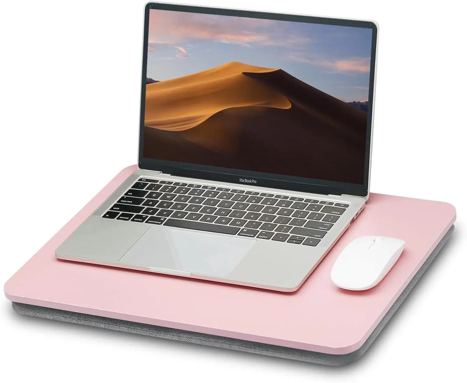 Scrivania portatile per laptop con cuscino per dispositivi da 15,6 pollici, supporto per letto, divano e tappeto - Rosa