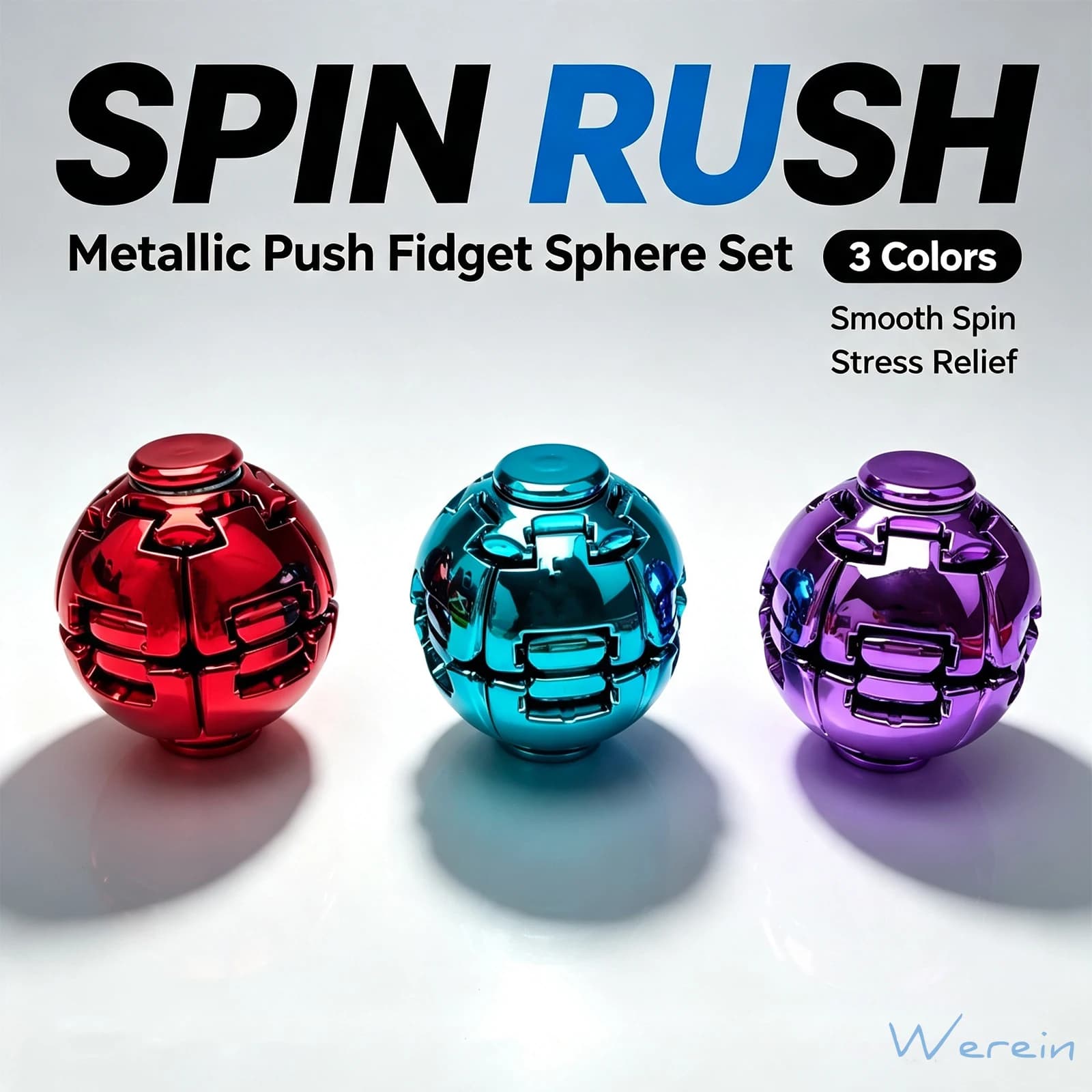 Electroplated Push Spin Fidget Ball Toy, Spin Rush Stress Relief Sphere Gyro, Silent Pocket Sized Fidget Spinner Toy, Adult Anxi