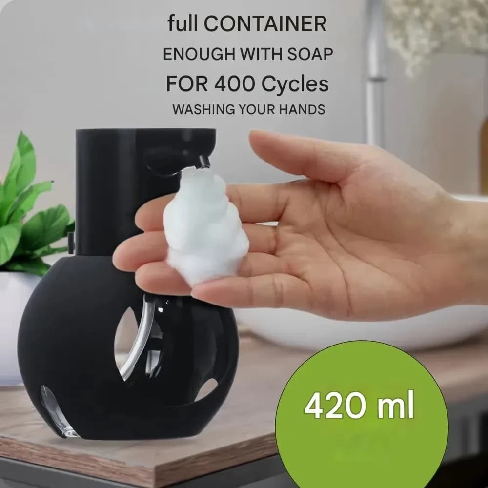 Dispenser automatico di sapone da 420 ml, dispenser di schiuma, sensore touchless, dispositivo per lavaggio mani, ricarica USB, montaggio a parete