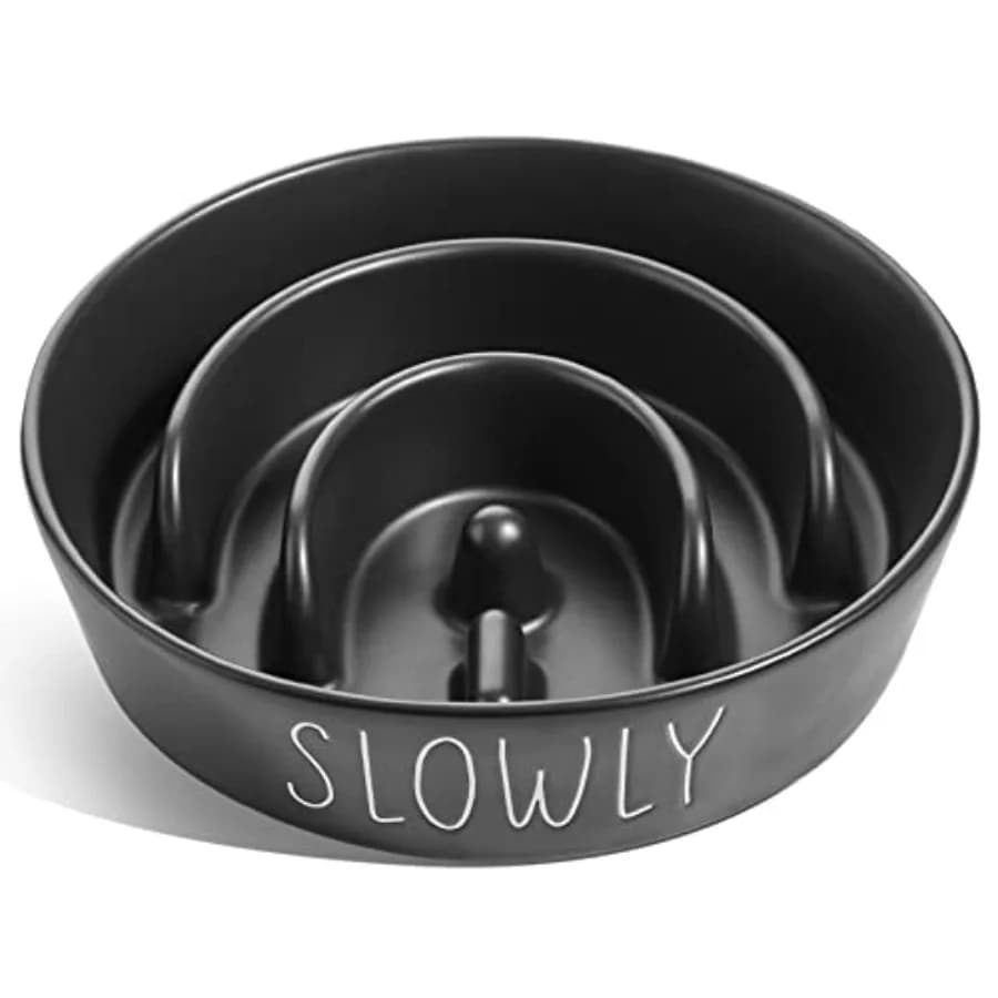 Ceramic Slow Feeder Dog Bowl - 3 Cup Puzzle Maze for Medium and Large Breeds, Puppies and Fast Eaters, Pet Food Dish