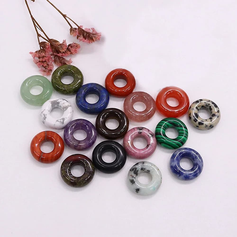 Perline Abaco da 16 mm Agata naturale Occhio di tigre Ametiste Quarzo rosa Cerchio Ciambella Perline per creazione di gioielli Bracciale collana fai da te