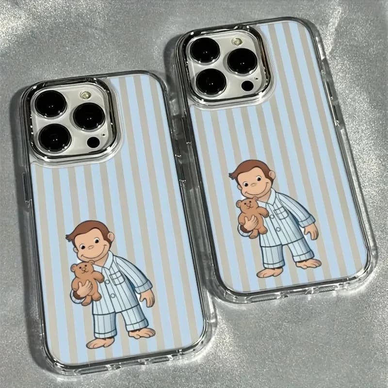 Striped Cute Animal Monkey Pattern Phone Case For iPhone 17 Pro Max 16 15 14 Plus 13 12 11 Pro Max 17Air 16e X XR XS Soft Cover