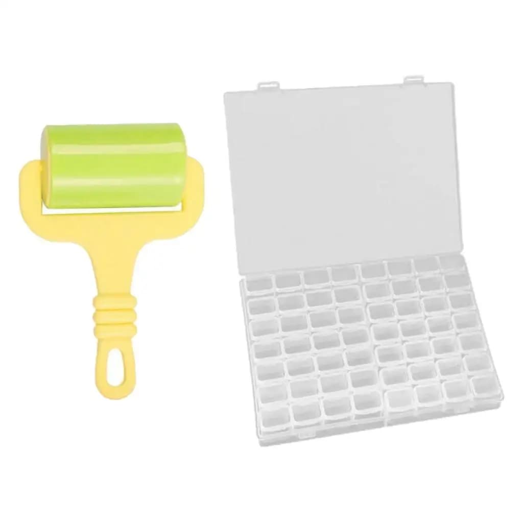Kit of Ceramic Tools with Anti-stick Roller and Multi-spart Organizing Box for Beads, Accessories in Polymeric Clay and Craft Conservation