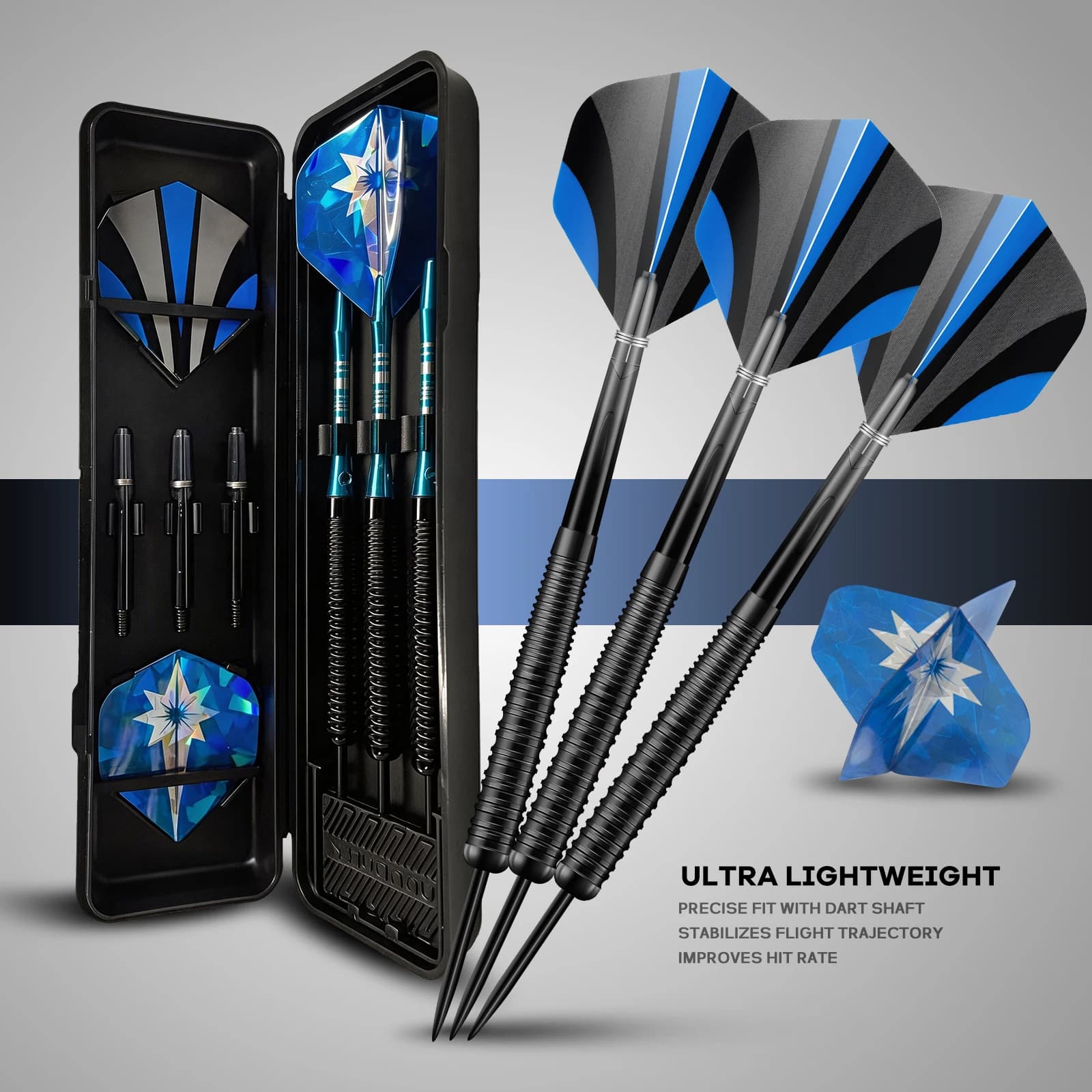 Huanqu 19g Hard Dart Set with Iron Non-Slip Textured Dart Shafts, Professional Training and Competition Darts, Home Entertainment, Includes Dart Flights, Dart Stems, Sharpening Stone, Storage Box, Suitable for Dart Board Practice, Club Competitions, Home Entertainment and Bar Games, Easter, Christmas, Birthday Gifts, the Preferred Choice for Dart Enthusiasts