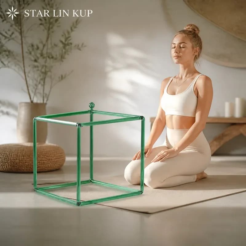 STAR LIN KUP 8 Inch Green Crystal Singing Bowl Pyramid Cube Geometry Sound Healing Instrument Meditation Chakra Balance Yoga