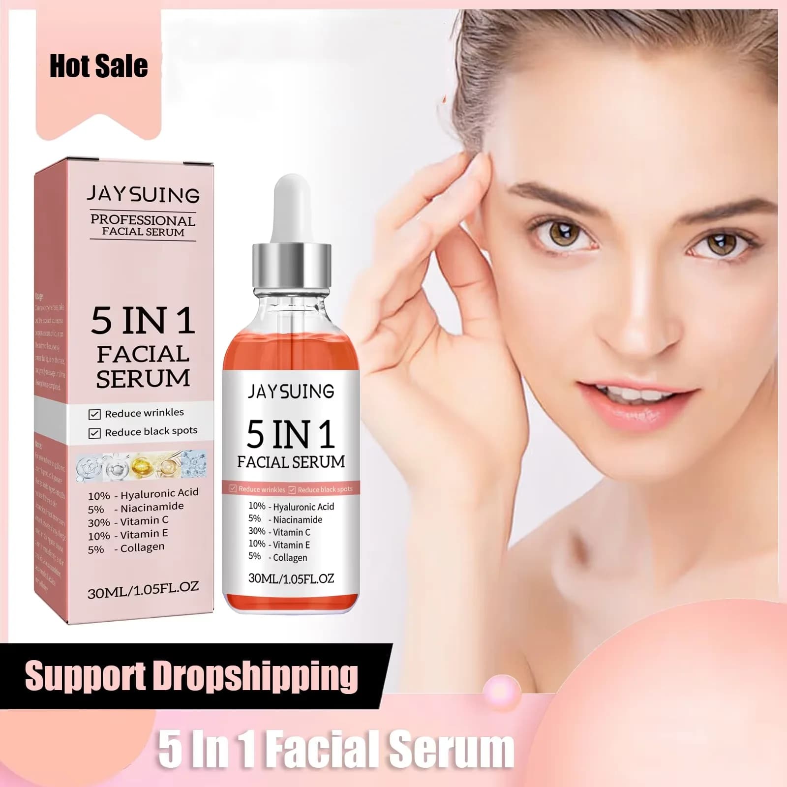 5 In 1 Face Serum Moisturizing Whitening Anti Wrinkle Aging Vitamin C Hyaluronic Acid Facial Serum Shrink Pores Skin Care 30ml