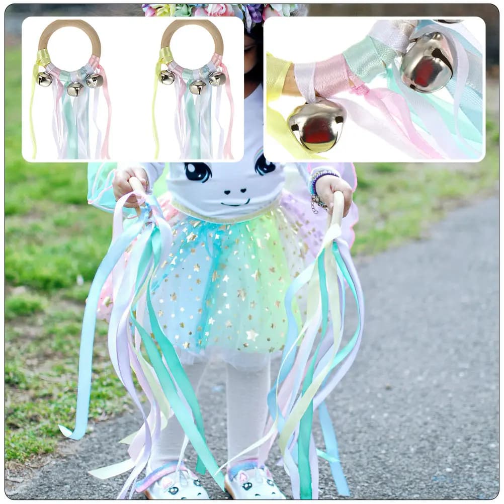 2 Pezzi Campanelle con Nastro Arcobaleno per Bambini, Giocattolo Educativo per lo Sviluppo della Coordinazione, Regalo per Attività all'Aperto