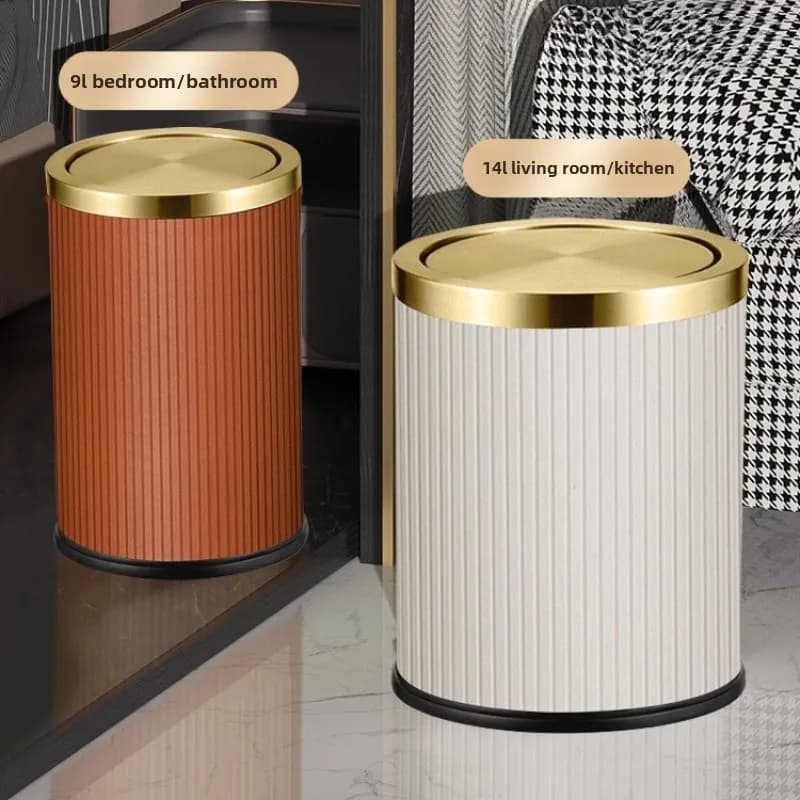 Pattumiera da bagno in pelle Cestino per rifiuti ribaltabile Cestino di carta creativo per camera da letto Pattumiera di lusso per soggiorno per la casa