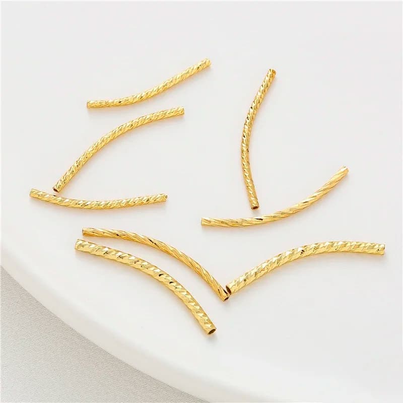 10Pcs 5 Colors Brass Curved Textured Tube Beads Twist Long Tube Spacer Bead for DIY Bracelet Necklace Jewelry Making Supplies