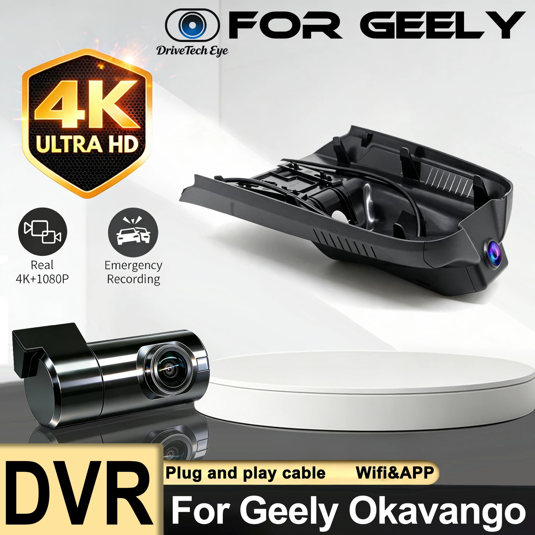 New! UHD 2160P Dash Cam Camera Car DVR Wifi Video Recorder 24H Parking Monitoring For Geely Okavango Deluxe 2020 2021 2022
