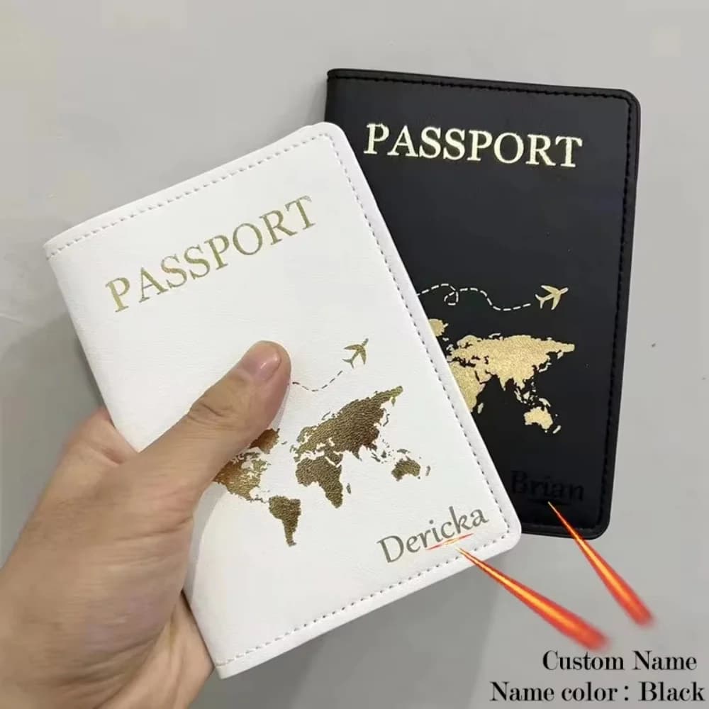 Customized Engraved Name Passport Cover,Personalized Matching Couple Passport Holder Christmas Gifts for Family Members