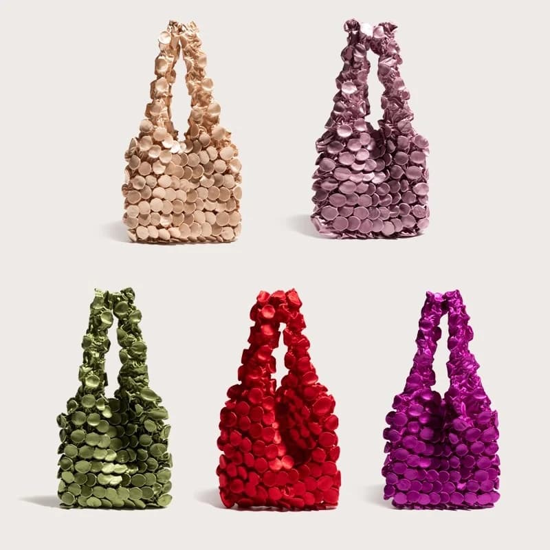Borsa a tracolla magica con bolle increspate elasticizzate, borsa telescopica con ananas, borsa tote pieghevole da donna con riccio, borsa casual ed elegante