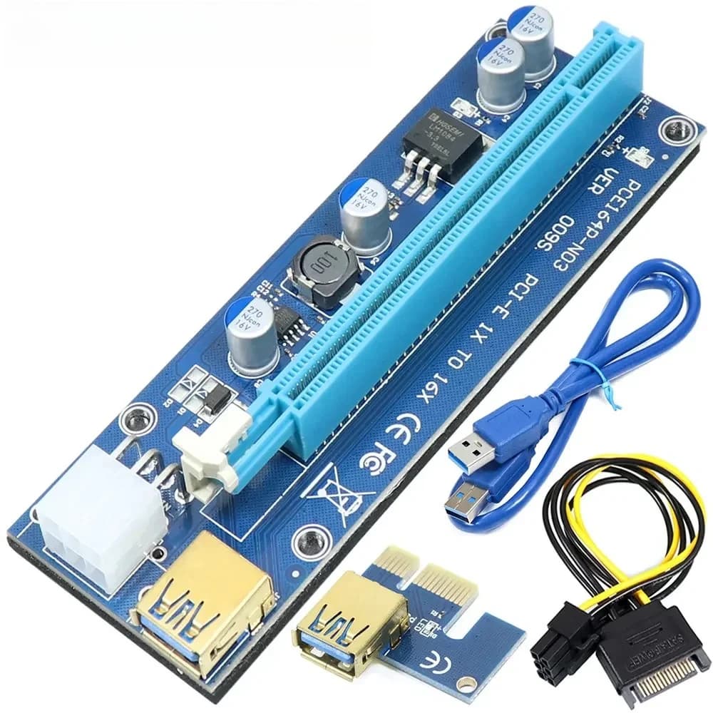 VER009S Adattatore scheda riser PCI-E 009S PCIE PCI Express X1 a X16 Extender Cavo USB 3.0 da 0,6 M Alimentazione SATA a 6 pin per scheda video