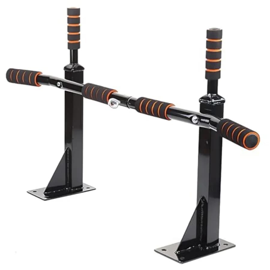 Home wall-mounted pull up bar for chin-ups and dips, steel construction, black finish, space-saving multifunctional design
