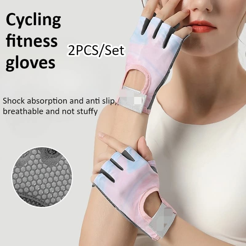 2PC Cycling Gloves Fitness Gloves for Women Gym Weight Lifting Bodybuilding Training Mid-Sleep and Breathable Gloves